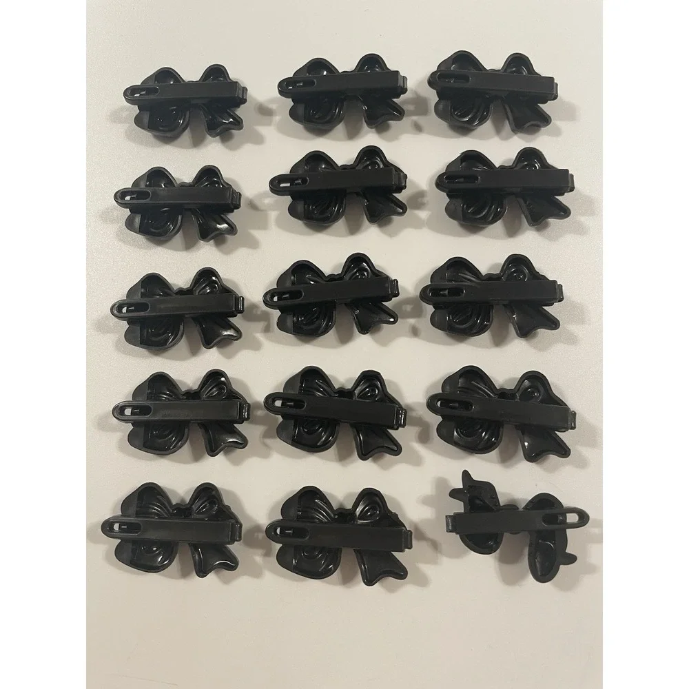 Vintage Lot Of 15‎ Girl's Hair Clip Barrettes Bows Black Plastic 80's 90's Y2K